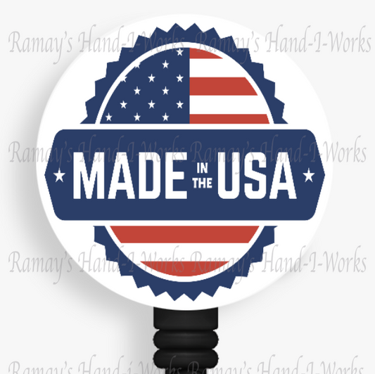 Patriotic US Flag, Made In The USA Retractable Badge Reel