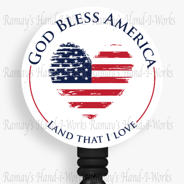 Patriotic God Bless America Retractable Badge Reel