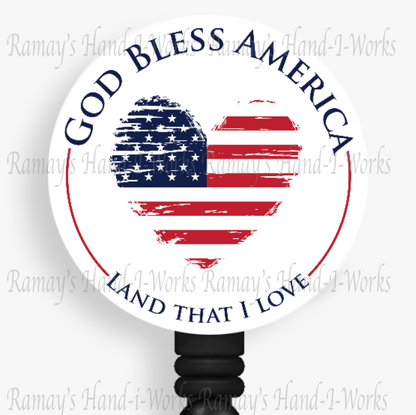 Patriotic God Bless America Retractable Badge Reel