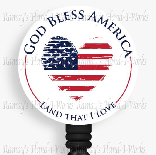 Patriotic God Bless America Retractable Badge Reel