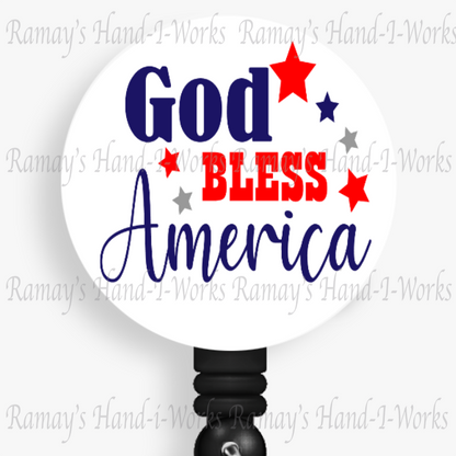 Patriotic God Bless America, Red, White, Blue Retractable Badge Reel