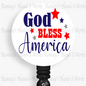 Patriotic God Bless America, Red, White, Blue Retractable Badge Reel