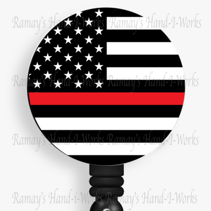 US Flag Red Line Support the Firefighters Retractable Badge Reel