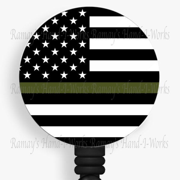 Patriotic, Military, Support Green Line Flag Retractable Badge Reel