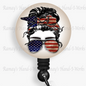 Patriotic, Military USA Flag Messy Bun Retractable Badge Reel