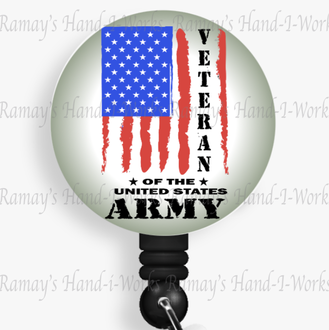 Patriotic, Military, Flag Army Veteran Retractable Badge Reel