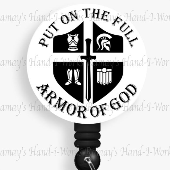Christian, White, Put On The Full Armor Of God, Retractable Badge Reel