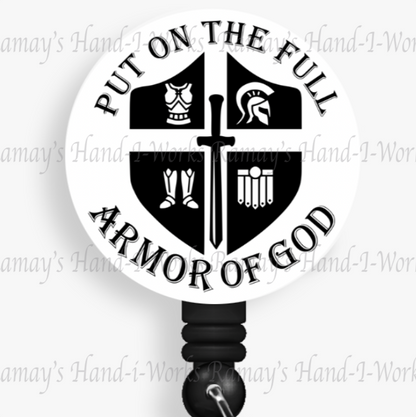 Christian, White, Put On The Full Armor Of God, Retractable Badge Reel