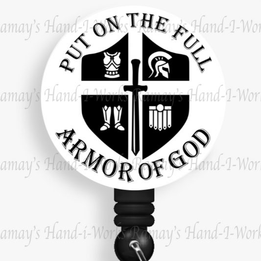 Christian, White, Put On The Full Armor Of God, Retractable Badge Reel