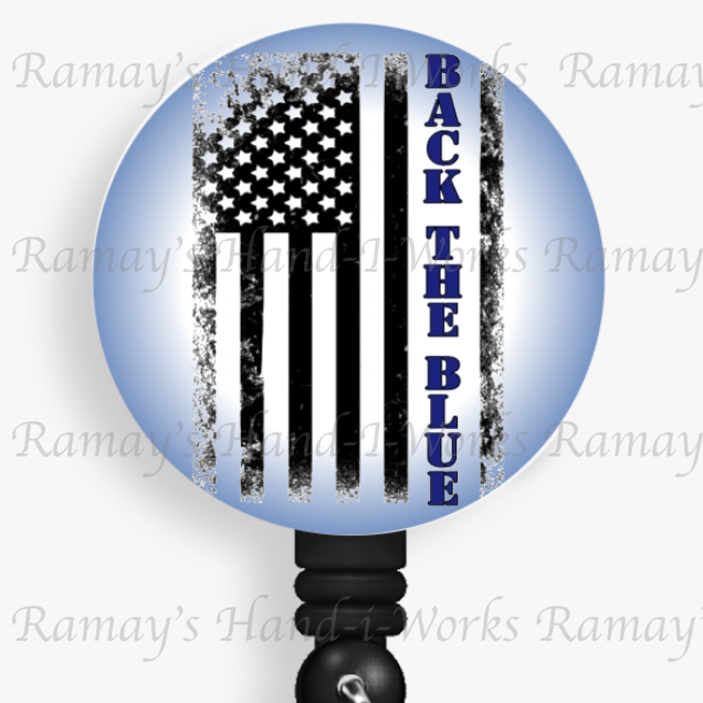 Police Back the Blue Flag Retractable Badge Reel