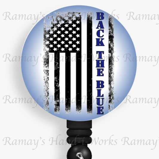Police Back the Blue Flag Retractable Badge Reel