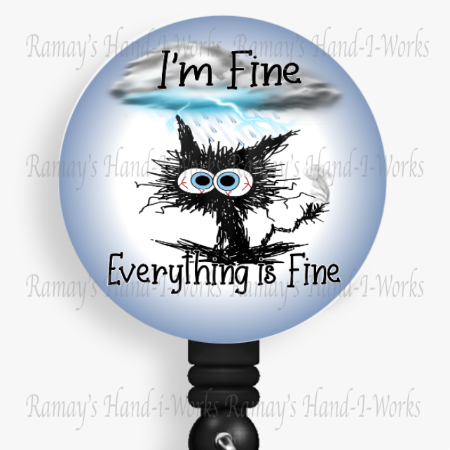 Funny Black Cat, I'm Fine Retractable Badge Reel