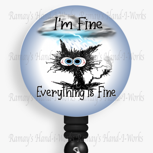 Funny Black Cat, I'm Fine Retractable Badge Reel