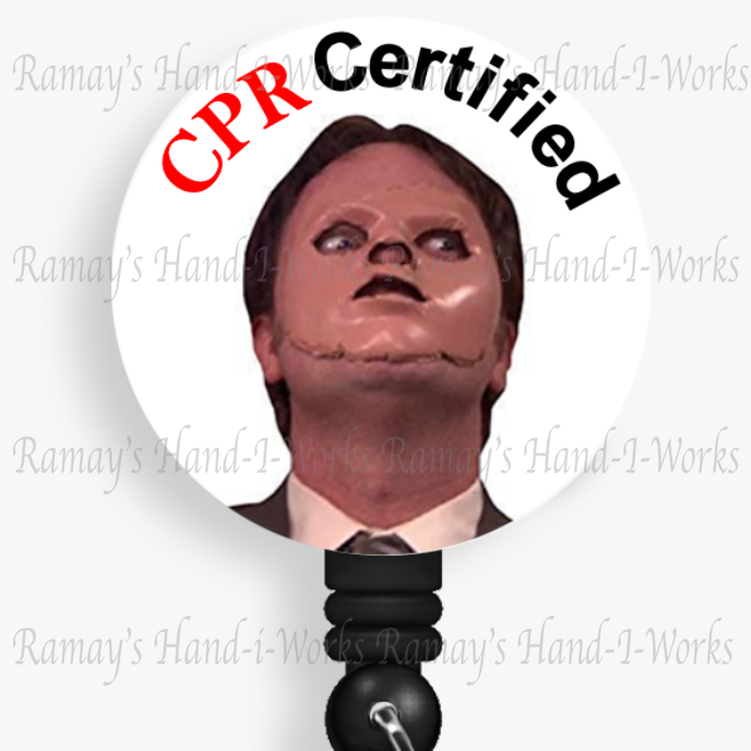 Funny CPR Certified Dwight Retractable Badge Reel