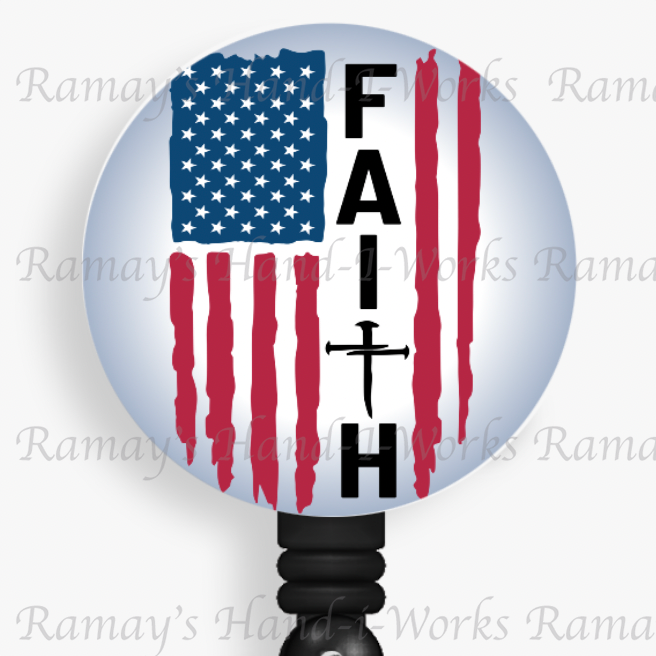 Christian, Faith, US Flag Retractable Badge Reel