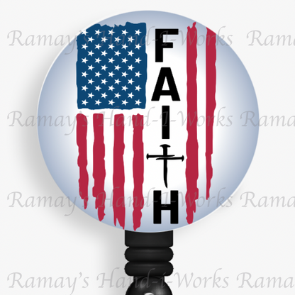 Christian, Faith, US Flag Retractable Badge Reel