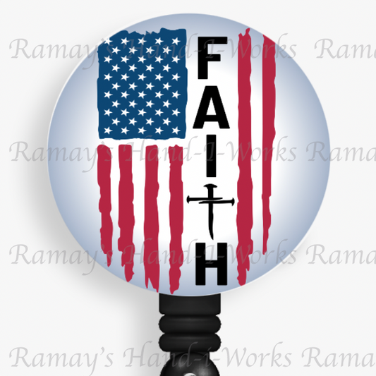 Christian, Faith, US Flag Retractable Badge Reel