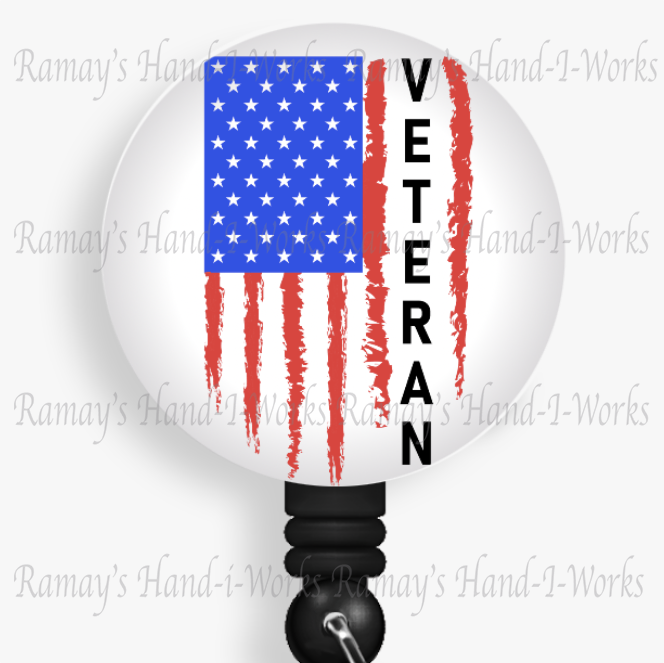 Patriotic, Military Veteran Flag Retractable Badge Reel