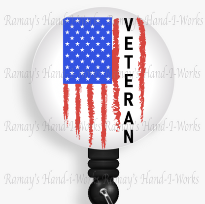 Patriotic, Military Veteran Flag Retractable Badge Reel