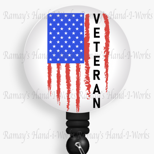 Patriotic, Military Veteran Flag Retractable Badge Reel