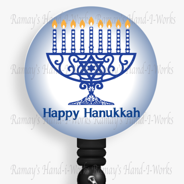 Happy Hanukkah Menorah Retractable Badge Reel