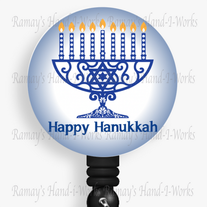 Happy Hanukkah Menorah Retractable Badge Reel