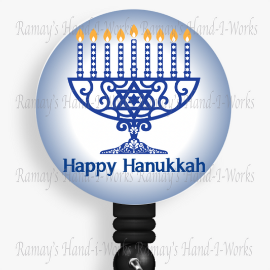Happy Hanukkah Menorah Retractable Badge Reel