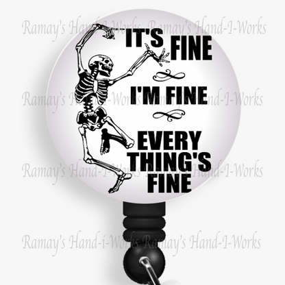 Funny, Skeleton, It's Fine Retractable Badge Reel