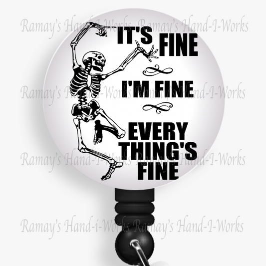 Funny, Skeleton, It's Fine Retractable Badge Reel