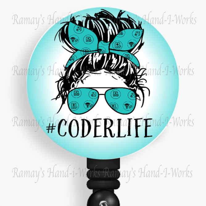 Cute Medical Coder, Messy Bun Retractable Badge Reel