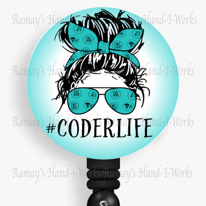 Cute Medical Coder, Messy Bun Retractable Badge Reel