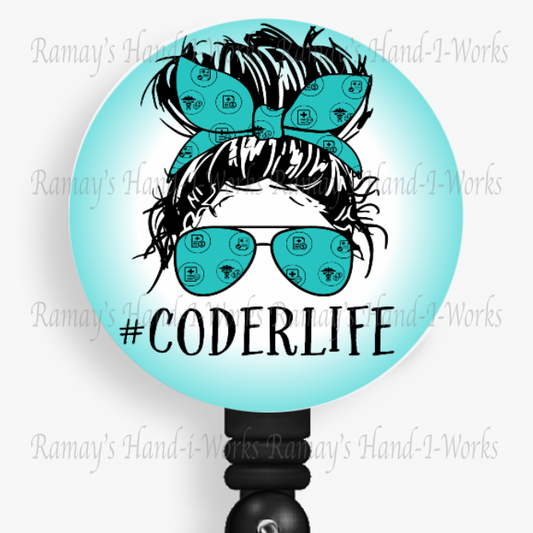 Cute Medical Coder, Messy Bun Retractable Badge Reel