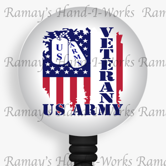 Patriotic, #7 Military Army Veterans Retractable Badge Reel