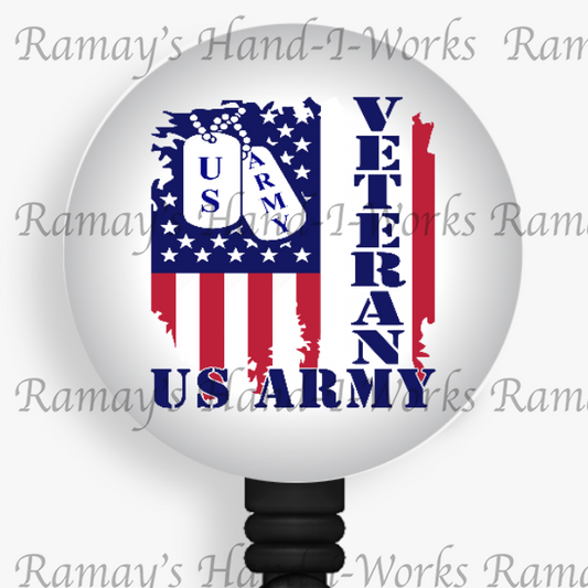 Patriotic, #7 Military Army Veterans Retractable Badge Reel