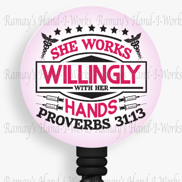 Christian Nurse Proverbs 31:13 Retractable Badge Reel