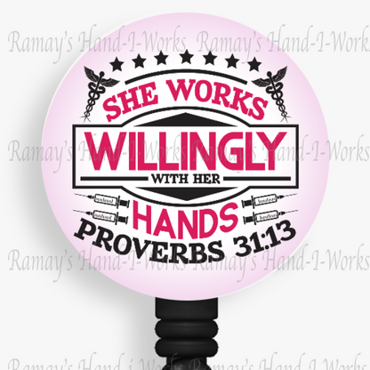 Christian Nurse Proverbs 31:13 Retractable Badge Reel