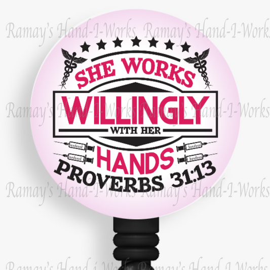 Christian Nurse Proverbs 31:13 Retractable Badge Reel