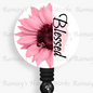Pink Flower, Blessed Retractable Badge Reel