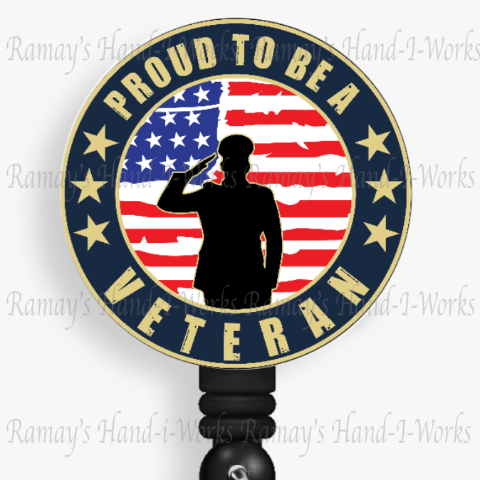 Patriotic, Military, Proud to be a Veteran Retractable Badge Reel