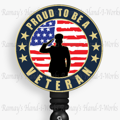 Patriotic, Military, Proud to be a Veteran Retractable Badge Reel