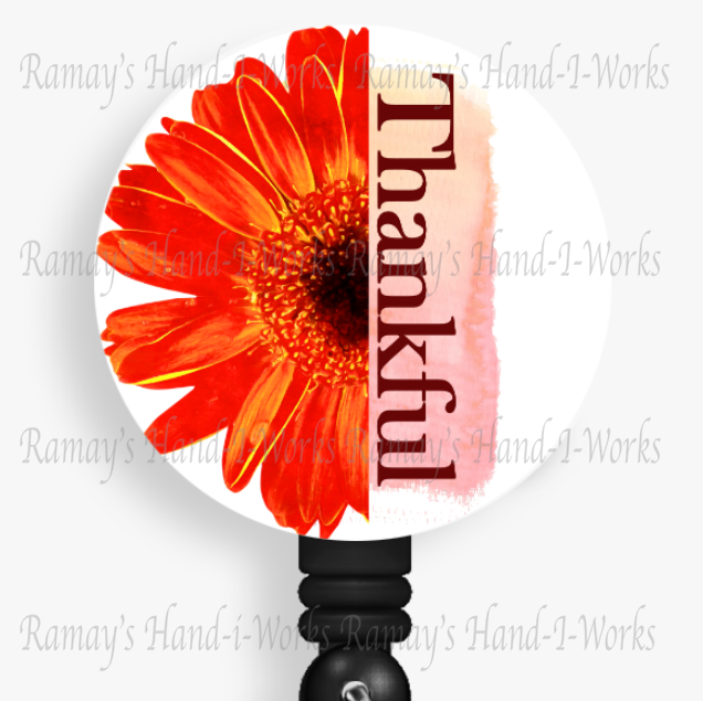 "Thankful" Gerbera Daisy Retractable Badge Reel