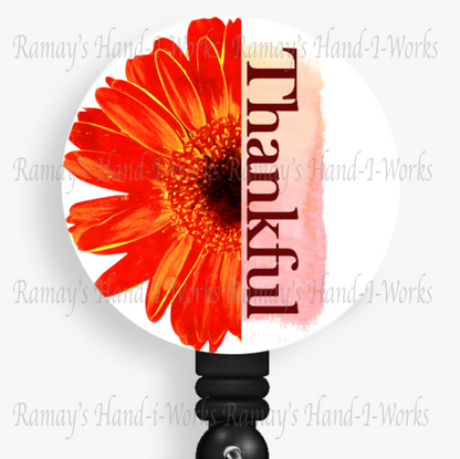 "Thankful" Gerbera Daisy Retractable Badge Reel