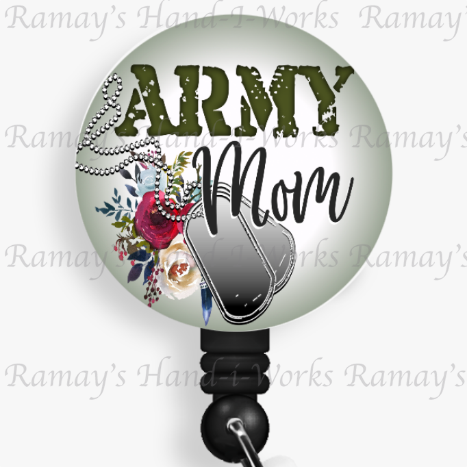 Patriotic, Military, Army Mom Retractable Badge Reel