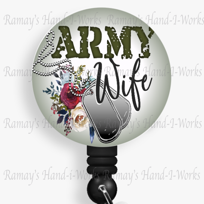 Patriotic, Military, Army Wife Retractable Badge Reel
