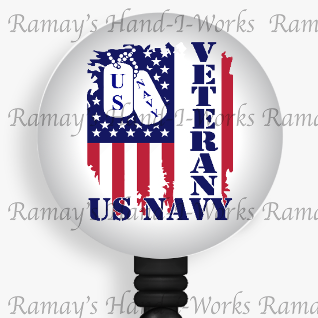 Patriotic, #6 Military US Navy Veterans Retractable Badge Reel