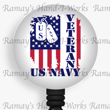 Patriotic, #6 Military US Navy Veterans Retractable Badge Reel