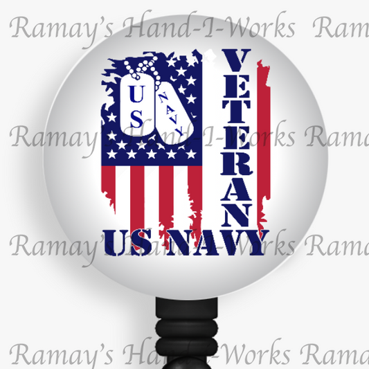 Patriotic, #6 Military US Navy Veterans Retractable Badge Reel