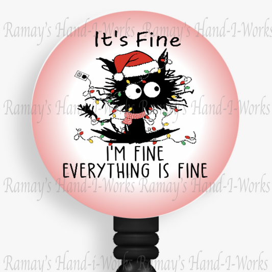 Fun Xmas Cat It's Fine, Everything's Fine Retractable Badge Reel