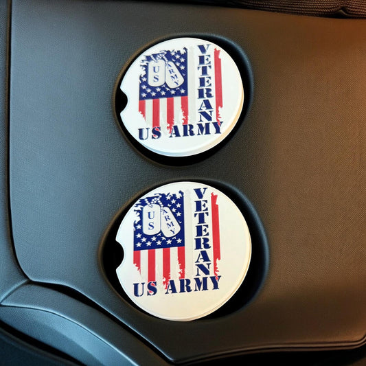 Army Veteran Military Tags Custom Ceramic Car Coasters (Set of 2) | Absorbent Cup Holders __etsy:8146214172