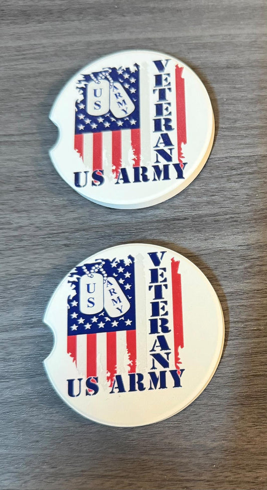 Army Veteran Military Tags Custom Ceramic Car Coasters (Set of 2) | Absorbent Cup Holders __etsy:8146202904